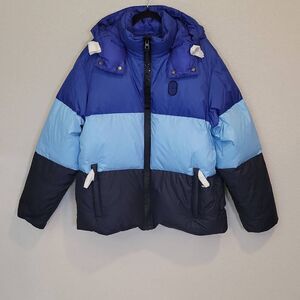NWT Coach Men's Colorblock Down Puffer Jacket Blue Multi Size XXL
